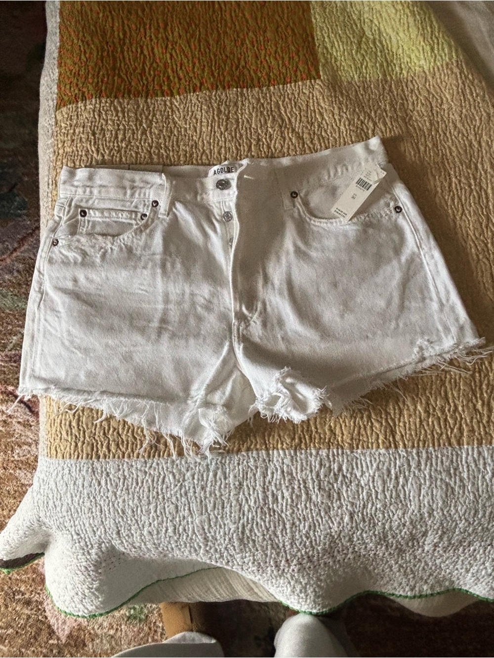 Agolde White Raw-Hem High-Rise Denim Cutoff Shorts